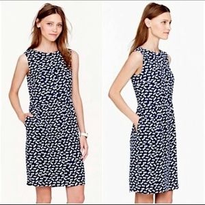 J. CREW  |  Navy Blue White Heart Print Sleeveless Dress with POCKETS!